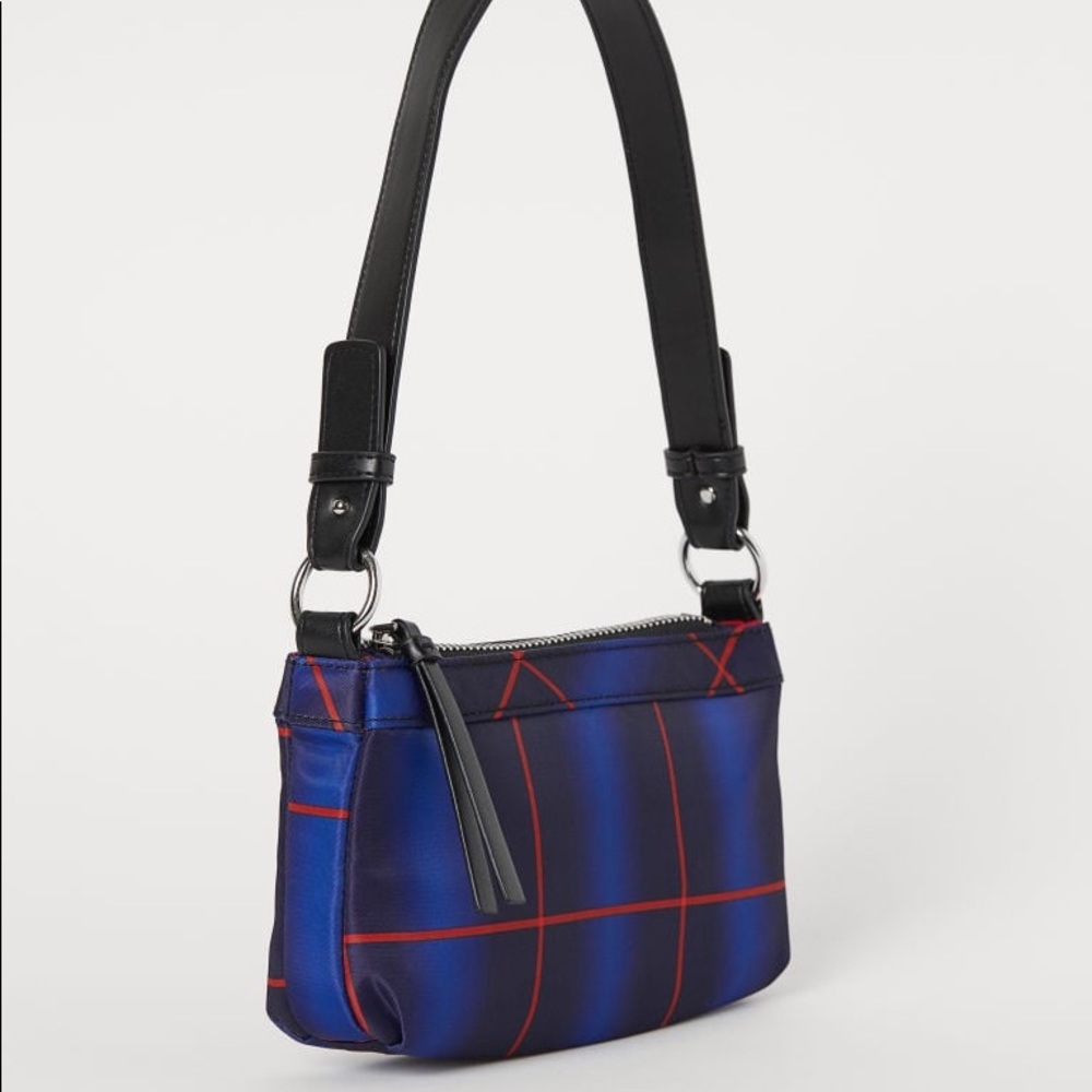 H&M x Justine Skye plaid purse mini shoulder small blue red neon city retro